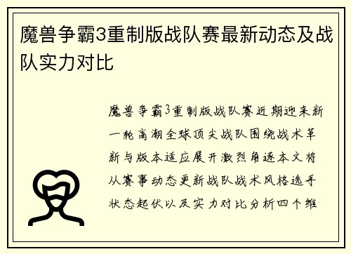 魔兽争霸3重制版战队赛最新动态及战队实力对比
